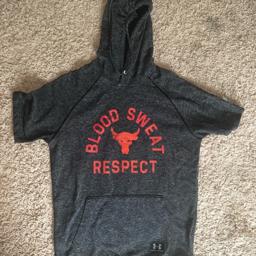 Under Armour Men's Project Rock Short Sleeve Hoodie Respect Sweatshirt